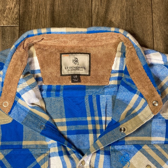 Legendary Whitetails Shirt Mens Large Blue Plaid Buck Camp Flannel Corduroy - Picture 4 of 12